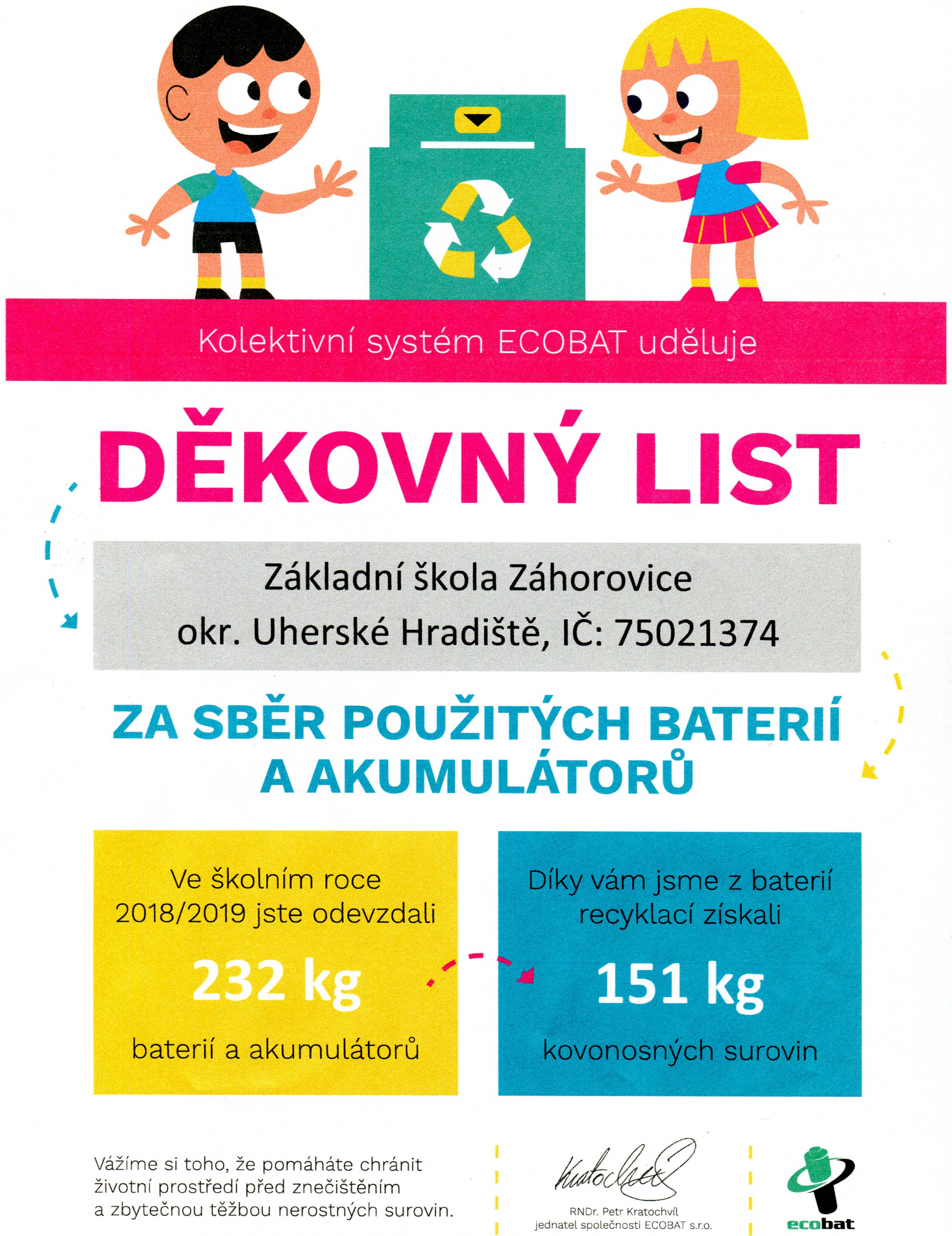 V naší škole třídíme baterie, chráníme tím přírodu