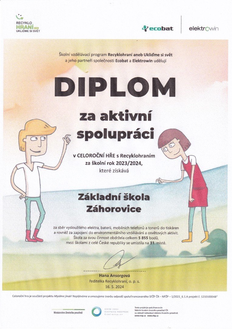 V celorepublikové soutěži Recyklohraní jsme byli úspěšní!